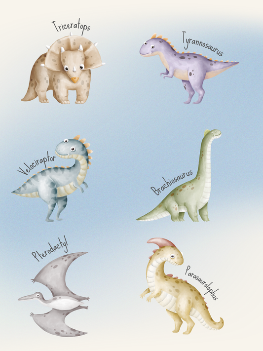 Collection Dinosaures (ensemble de 6) 2" x 2" Aimants
